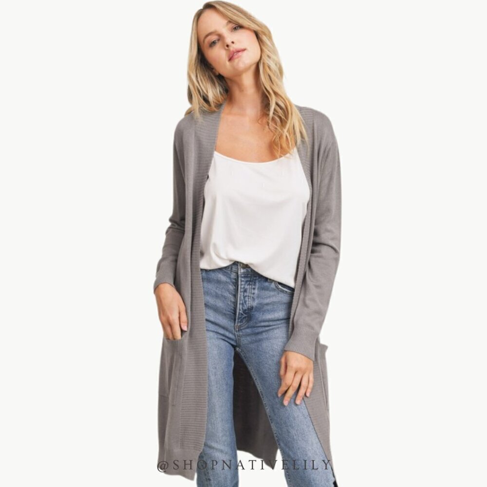 Cherish Long Cardigan Sweater Size Small Gray Open Front Pockets Cozy NWT